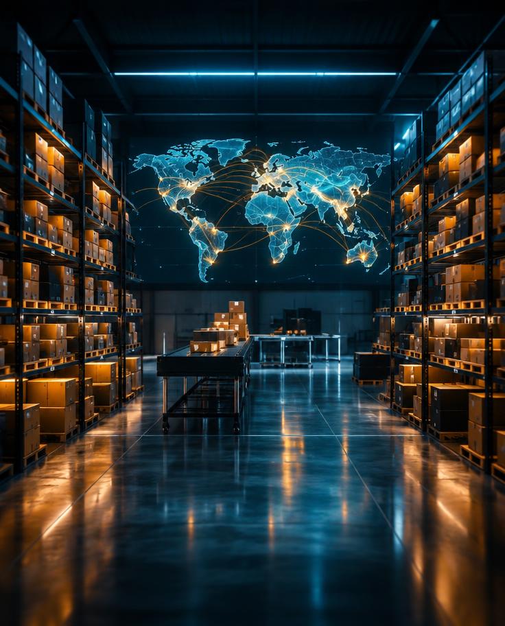 Global sourcing warehouse with live trade routes